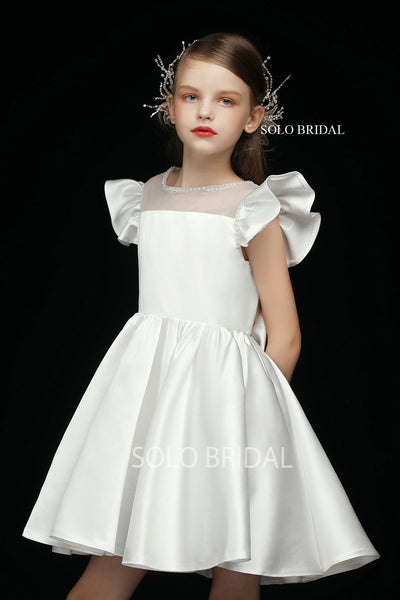 Ivory Satin Princess Flower Girl Dress