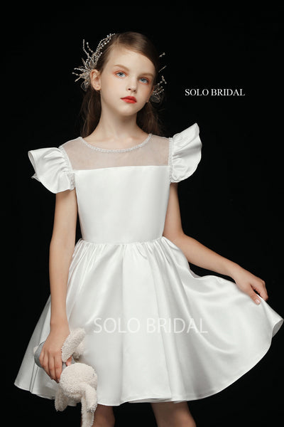 Ivory Satin Princess Flower Girl Dress