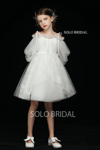 Ivory A Line Knee Length Lace Flower Girl Dress