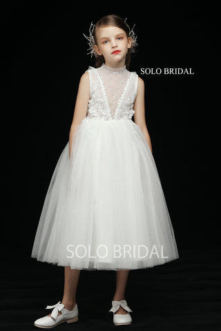 Ivory A Line Tea Length Flower Girl Dress