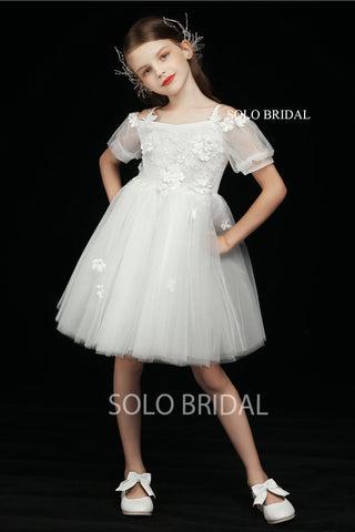 Ivory Flower Girl Dress with Short Sleeves