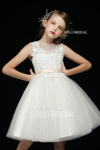 Chic Ivory Tutu Skirt Flower Girl Dress with Lace Bodice
