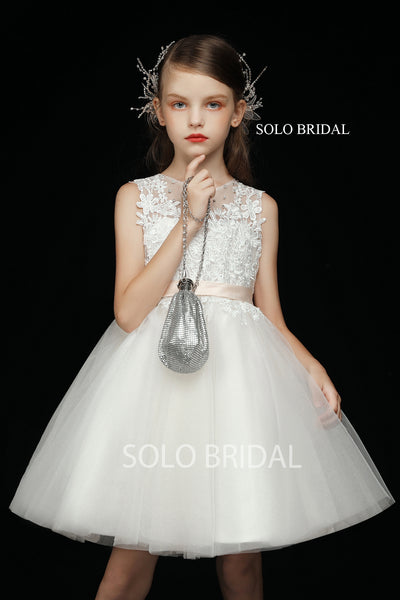 Chic Ivory Tutu Skirt Flower Girl Dress with Lace Bodice