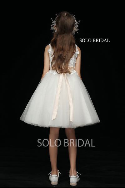 Chic Ivory Tutu Skirt Flower Girl Dress with Lace Bodice