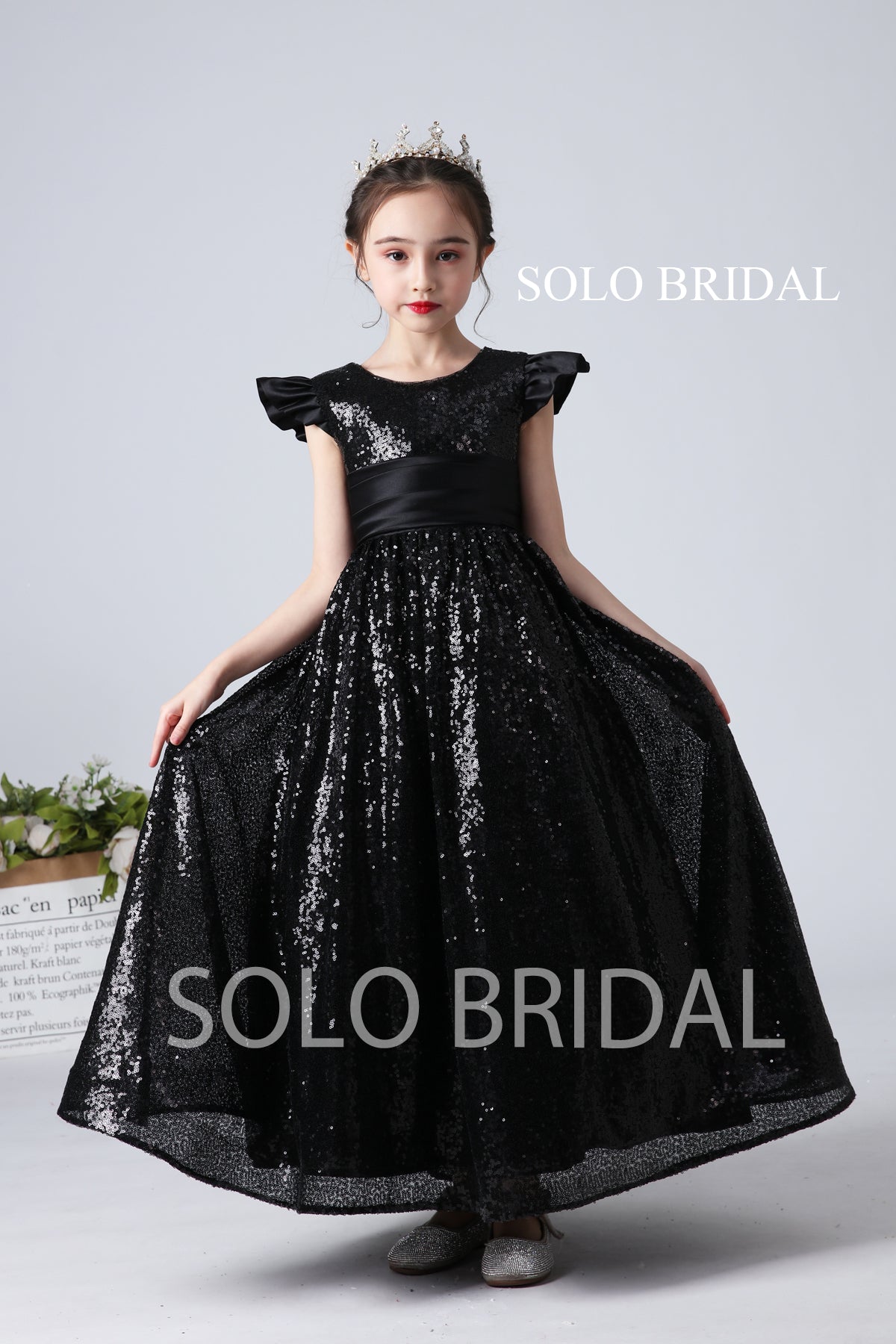 Black Sequin Flower Girl Dress