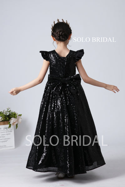 Black Sequin Flower Girl Dress