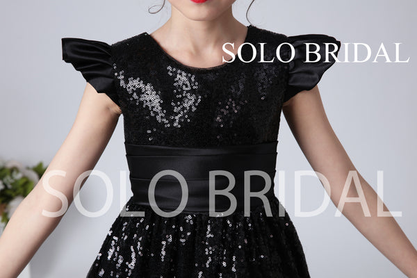 Black Sequin Flower Girl Dress