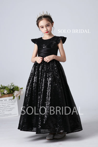 Black Sequin Flower Girl Dress