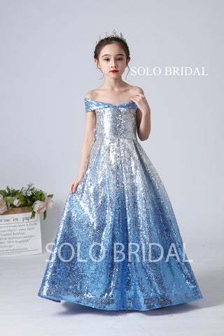Sky Blue Sequin Flower Girl Dress