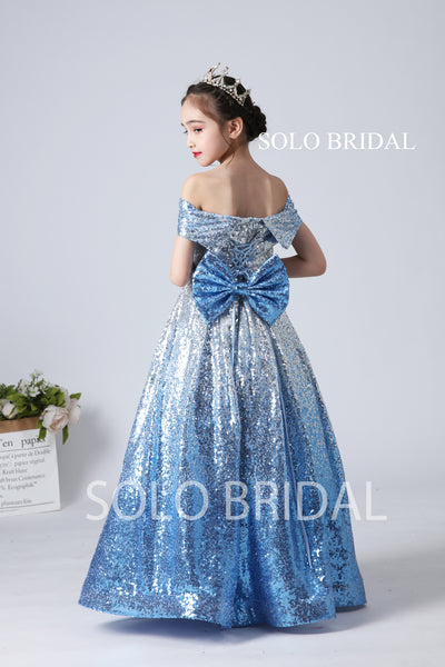 Sky Blue Sequin Flower Girl Dress