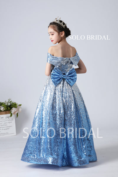 Sky Blue Sequin Flower Girl Dress