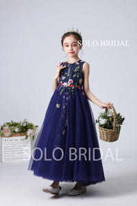 Royal Blue Embroidered Flower Girl Dress