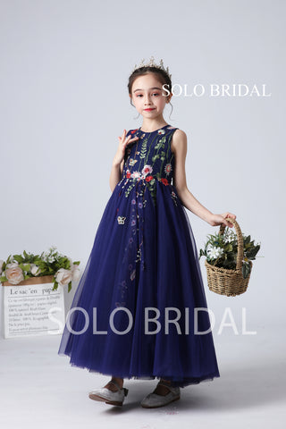 Royal Blue Embroidered Flower Girl Dress
