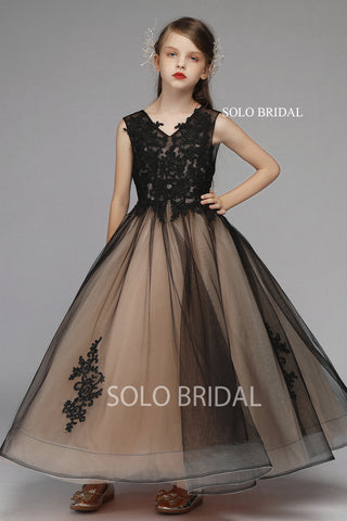 Black and Brown Tulle Flower Girl Dress