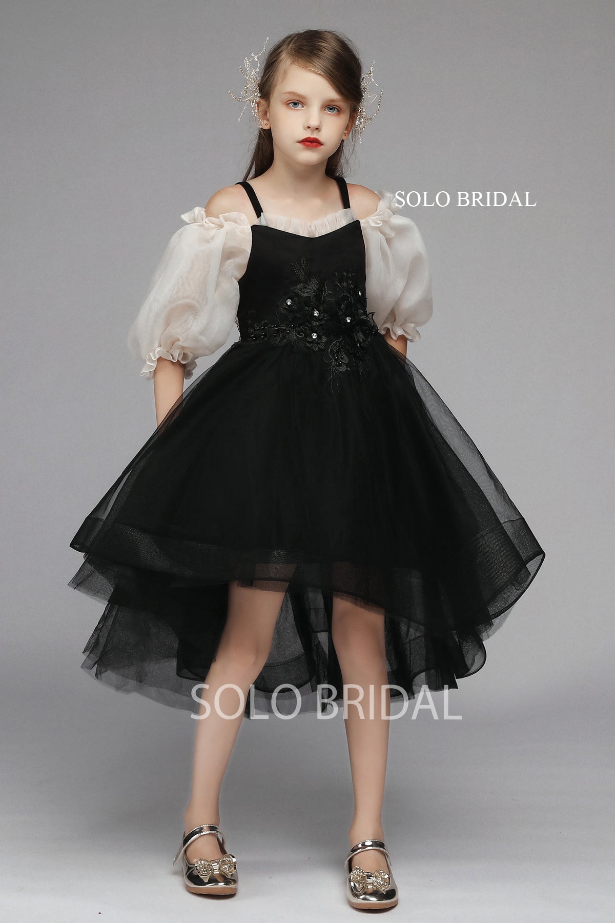 Black Ball Gown Flower Girl Dress