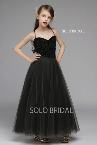 Beaded Bodice Tulle Skirt Flower Girl Dress
