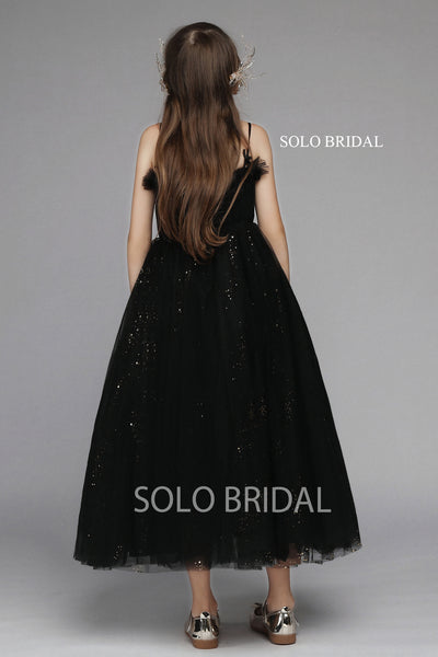 Black Pleated Tulle Flower Girl Dress