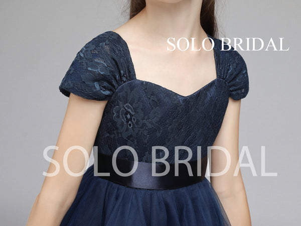 Dark Blue Shoulder Strap Flower Girl Dress