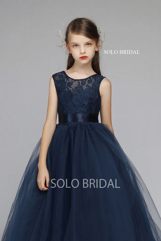 Blue Lace and Tulle Flower Girl Dress