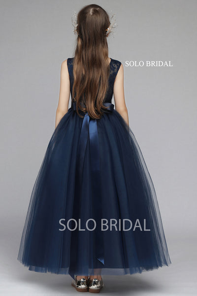 Blue Lace and Tulle Flower Girl Dress