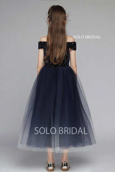 Dark Blue Gradient Tulle Flower Girl Dress