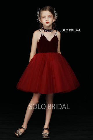 Red Tulle Short Skirt Flower Girl Dress