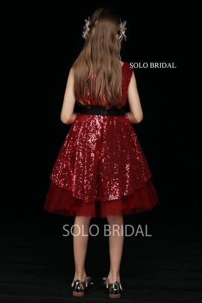 Red Sequin and Tulle Flower Girl Dress