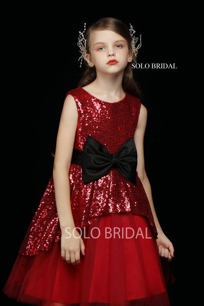 Red Sequin and Tulle Flower Girl Dress