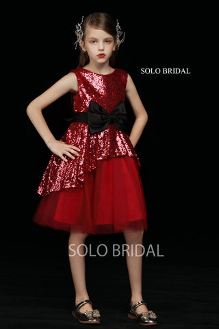 Red Sequin and Tulle Flower Girl Dress