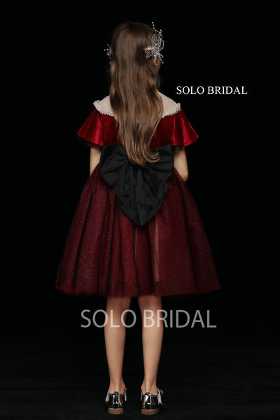 Red Velvet Shiny Tulle Flower Girl Dress