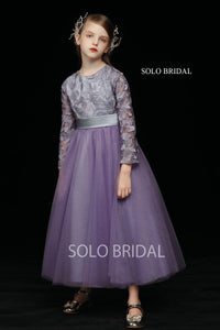 Purple Lace and Tulle Flower Girl Dress