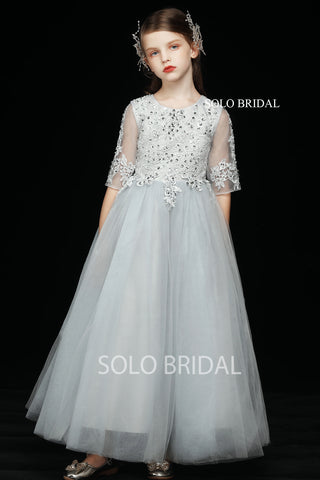 Light Blue Lace and Tulle Flower Girl Dress