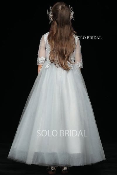 Light Blue Lace and Tulle Flower Girl Dress