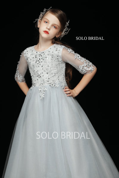 Light Blue Lace and Tulle Flower Girl Dress