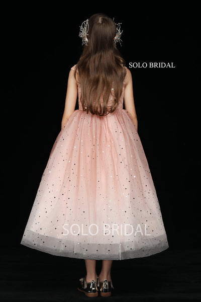 Gradient Pink Shiny Tulle Flower Girl Dress