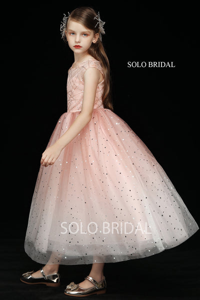 Gradient Pink Shiny Tulle Flower Girl Dress