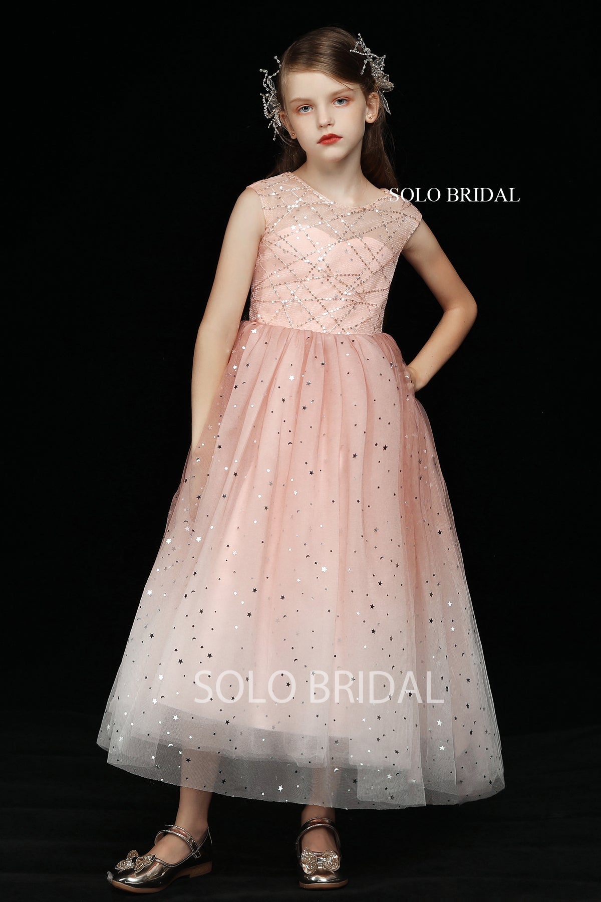 Gradient Pink Shiny Tulle Flower Girl Dress