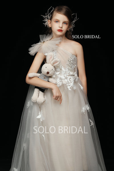 Light Champagne Tulle Flower Girl Dress