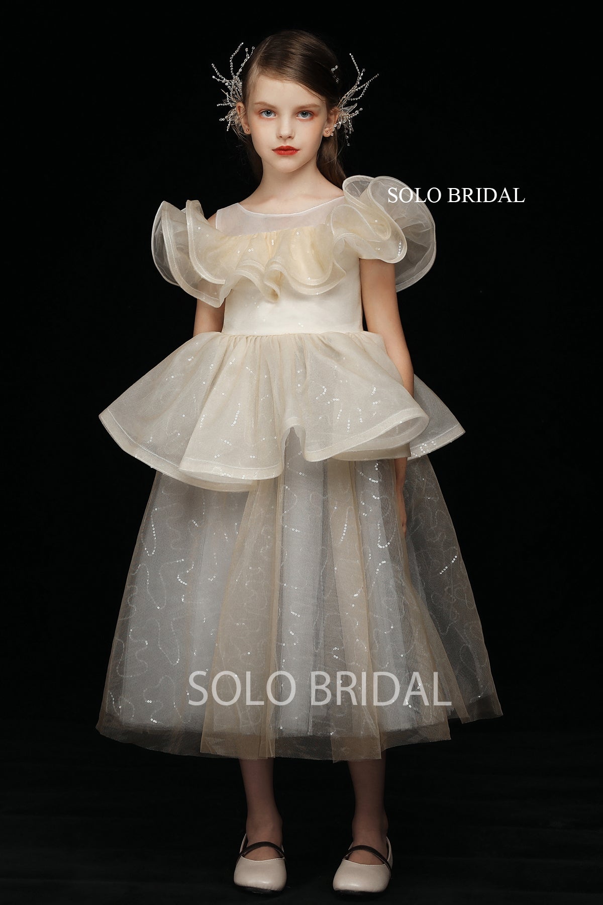 Shiny Champagne Flower Girl Dress