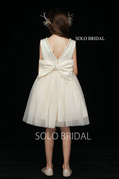 Ivory Round Bustline Flower Girl Dress with Bow