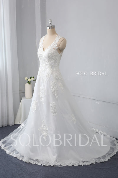 Ivory A Line Fitted Hip Design Heart Lace Back Wedding Dress