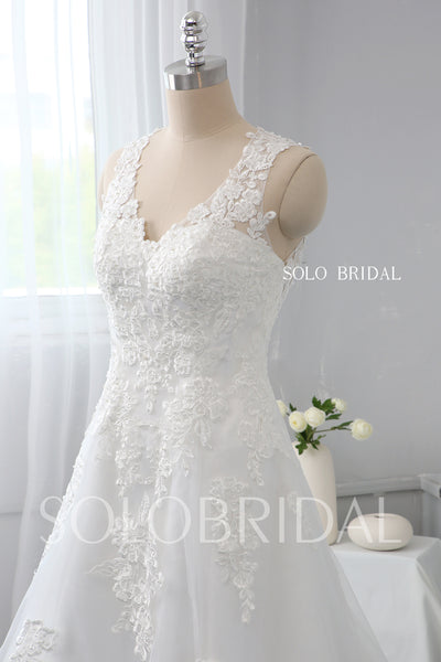 Ivory A Line Fitted Hip Design Heart Lace Back Wedding Dress