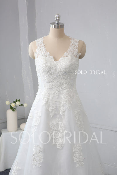 Ivory A Line Fitted Hip Design Heart Lace Back Wedding Dress