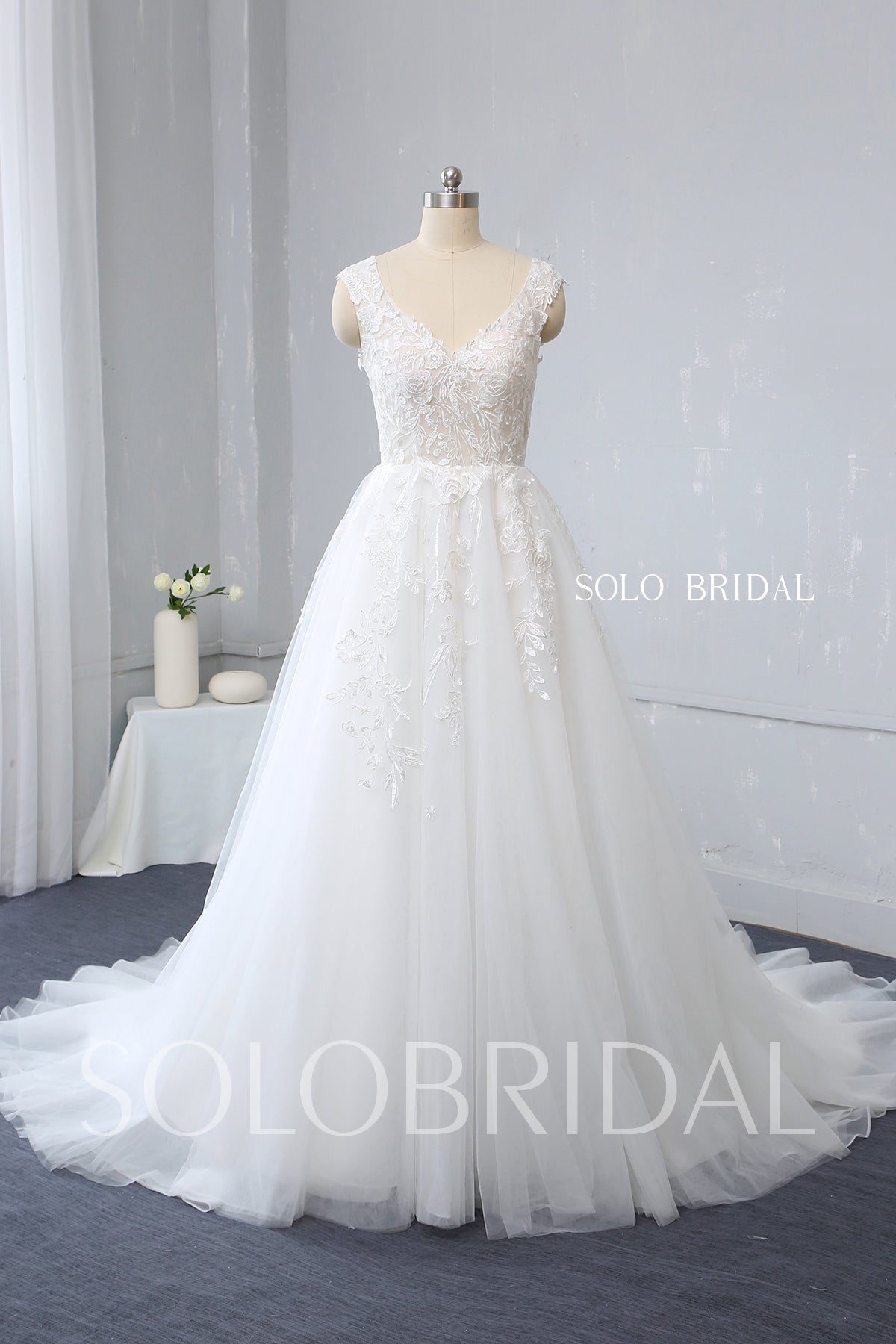 Ivory Tulle Wedding Dress with Cotton Lace