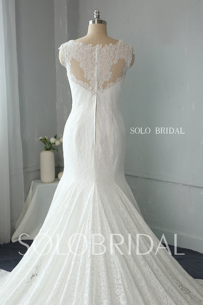 Fit and Flare Ivory Lace Wedding Dress with Cathedral Train