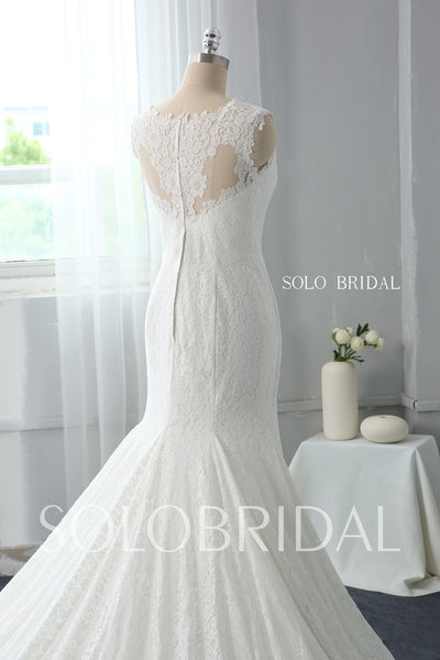 Fit and Flare Ivory Lace Wedding Dress with Cathedral Train