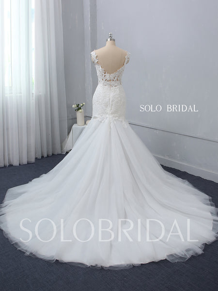 Skin Colour Bodice Mermaid Wedding Dress with Chapel Train