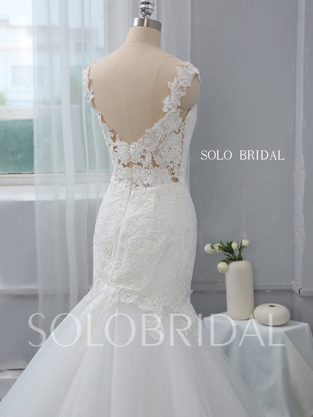 Skin Colour Bodice Mermaid Wedding Dress with Chapel Train