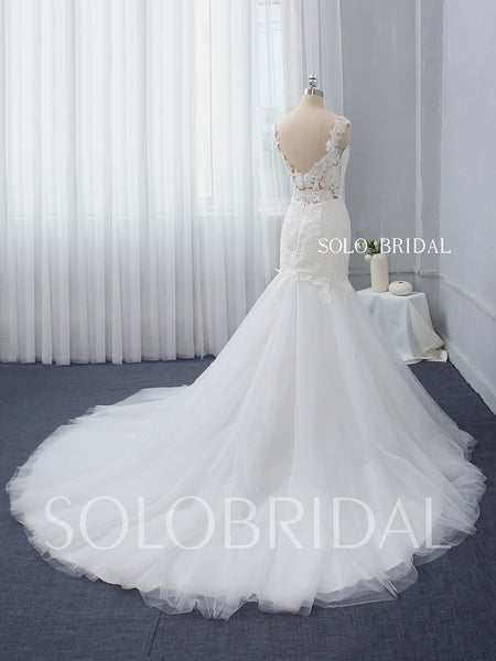 Skin Colour Bodice Mermaid Wedding Dress with Chapel Train