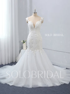 Skin Colour Bodice Mermaid Wedding Dress with Chapel Train